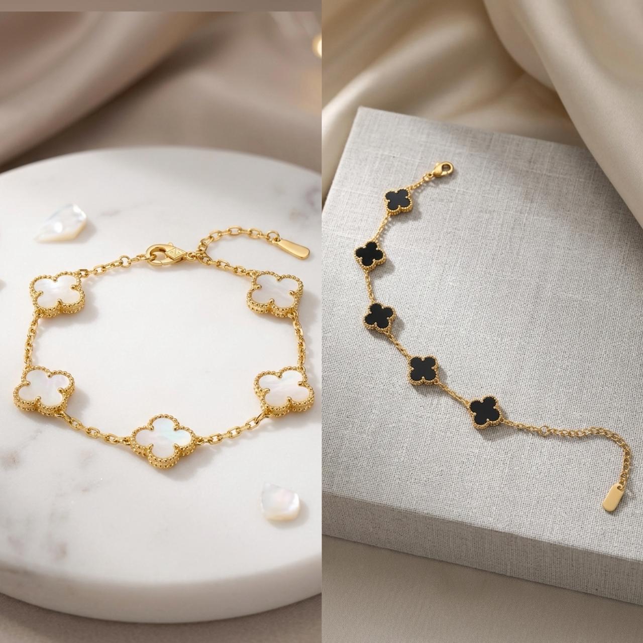 Black & White Aesthetic Five-Motif Clover Link Bracelet