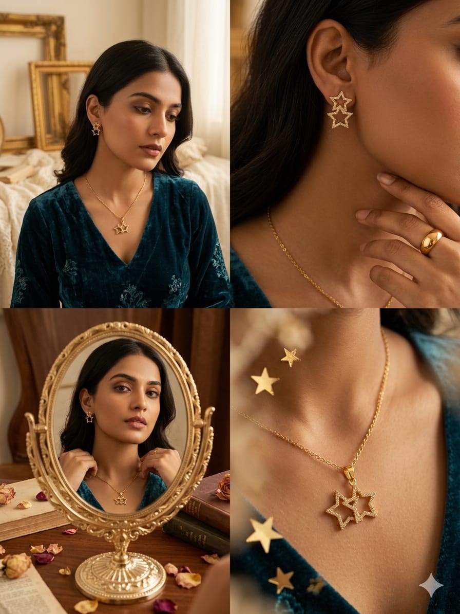 star-shaped designs studded with cubic zirconia.Earring Style
