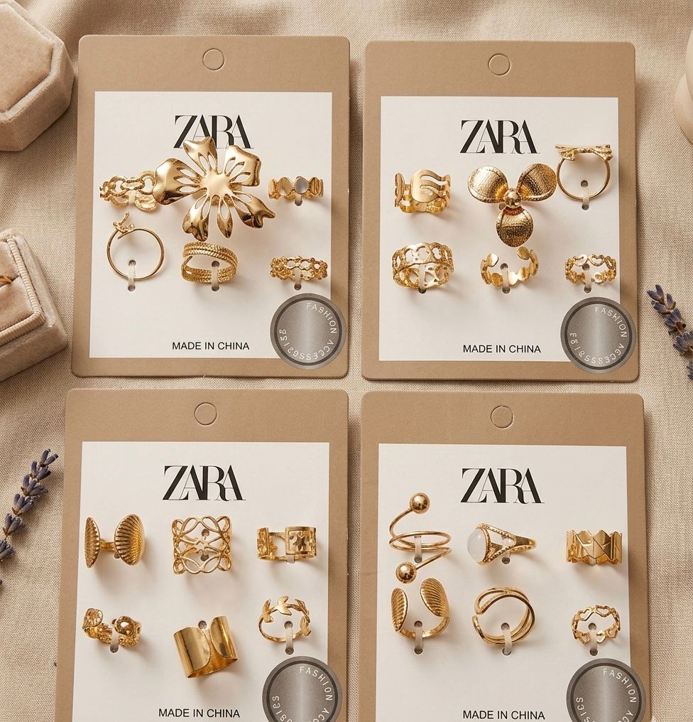 Zara Gold-Tone Textured Ring Sets (Multipack)