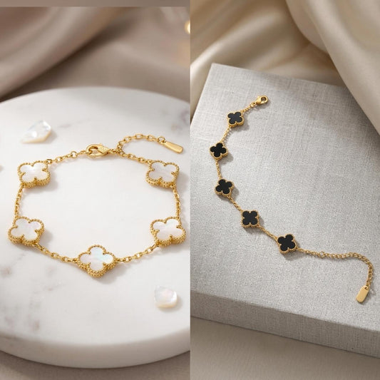 Black & White Aesthetic Five-Motif Clover Link Bracelet